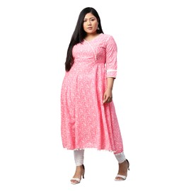 Yash Gallery Women's Cotton Floral Print Anarkali Kurtis, Pink., 4X-Large