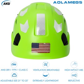 Aolamegs Construction Hard Hat with Chin Strap - Hard Hats Construction OSHA Approved ANSI Z89.1 Adjustable Vented Work Safety Helmet with Hard Hat Belt Clip for Men Adult 6 Pt Suspension (Lime)