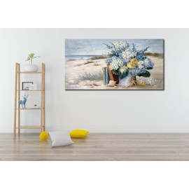 Large Framed Wall Art for Living RoomBedroom Office Decor,Beach Canvas Wall Art Coastal Ocean Nature Blue Artwork Floral Vintage Floral Canvas Print 20x40inch