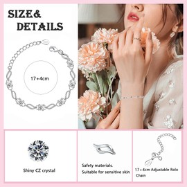 Luckilemon Silver Bracelet for Women,wave Bracelet Shiny Crystal Diamond Adjustable Bracelet Mother's Day Jewelry Gift Birthday Christmas Gifts for Women Mom Wife