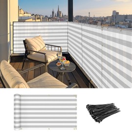 Coarbor 3'x25' Balcony Privacy Screen Fence Apartment Patio Privacy Screen Balcony Cover Balcony Décor 90% Blockage for Balcony Porch Deck Patio Backyard Grey White Strip
