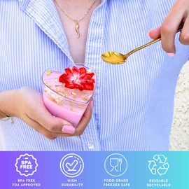 50 Pack 5oz Mini Clear Heart Bowl Cup with Lid | Small Dessert Cups with Lids | 5oz Mini Dessert Cups | Small Heart Shaped Plastic Bowls With Lids | CMJJ