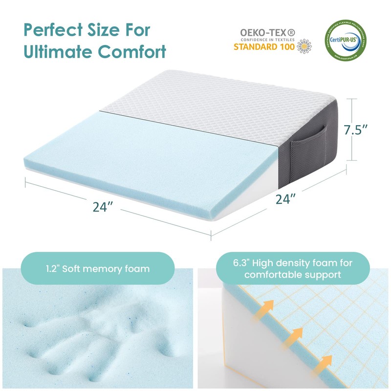 Cozymaker 7.5" Bed Wedge Pillow for Sleeping After Surgery, Back