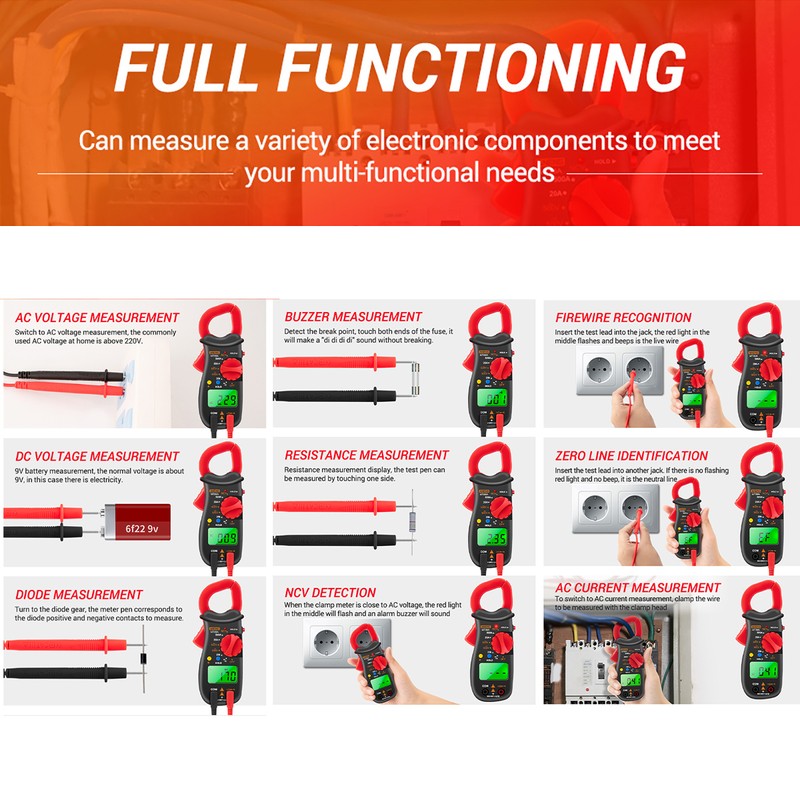 ANENG MT88A Clamp Meter Multimeter LCD Digital Universal Meter 1999