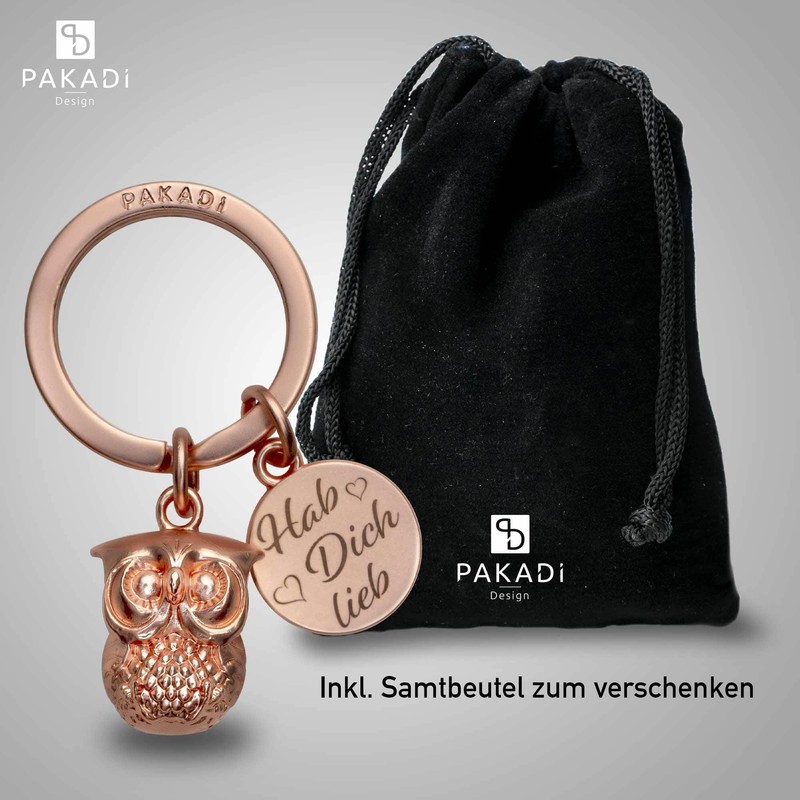 PAKADI Berta Owl Keyring, Rose gold matt, S, Keyring
