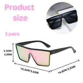 SDXCJY 3 Pairs Oversized Square Sunglasses,Flat Top Oversized Sunglasses, Square Sunglasses for Women Men Vintage Sunglasses Big Frame Fashion Shades for Outdoor Activities, Party (3pcs)