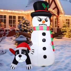 GOOSH 5.4 FT Christmas Snowman Inflatables Outdoor Decorations Funny Snowman with Peeing Dog Blow Up Yard with Built-in LEDs for Christmas Party Yard Garden Lawn Decoration
