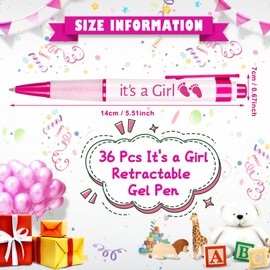 Woanger 36 Pcs Baby Shower Pens for Boys Girls Retractable Gel Pens Blue or Pink Baby Shower Favors Thank You Gifts for Guests(It's a Girl Style)