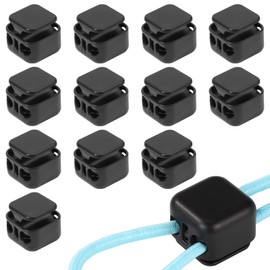 12pcs Heavy Duty Cord Locks, Double Hole Metal Press Fastener End Stopper Toggles Slider Draw String Clip for Lanyard Paracord Pants Hats Shoelaces Drawstrings (Black)