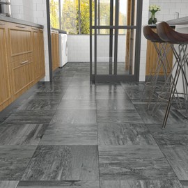 Livelynine Dark Grey Peel and Stick Floor Tile Wood Look Waterproof Vinyl Flooring Gray Laminate Wood Flooring Tiles Adhesive Kitchen Floor Tile Stickers Stick on Floor Tiles Bathroom 12x12 4-Sheets