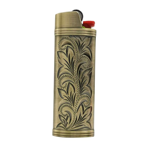 Lucklybestseller Metal Lighter Case Cover,Lighter Sleeve Holder Vintage Floral Stamped for BIC Full Size Lighter J6(Brozne)