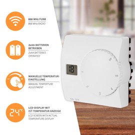 Mi-Heat Wireless Thermostat SAS816RF Temperature Controller Room Thermostat Room Controller 868MHz Wireless Range 100 Metres Free Field