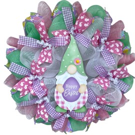 Happy Easter Gnome Handmade Deco Mesh Wreath