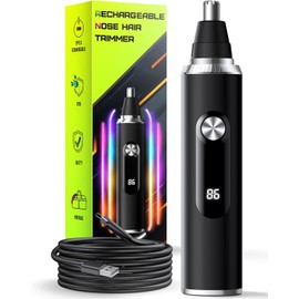 Nose Hair Trimmer for Men and Women, USB Rechargeable Electric Facial and Ear Hair Remover with LED Display, Dual-Edge Blades for Smooth, Painless Eyebrow Grooming (Black)