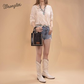 Wrangler Crossbody Bags for Women Wallet Women Fringe Top handle womens handbag Mini Tote Purse and Embossed Western Cross body Purse WG271-81191BK
