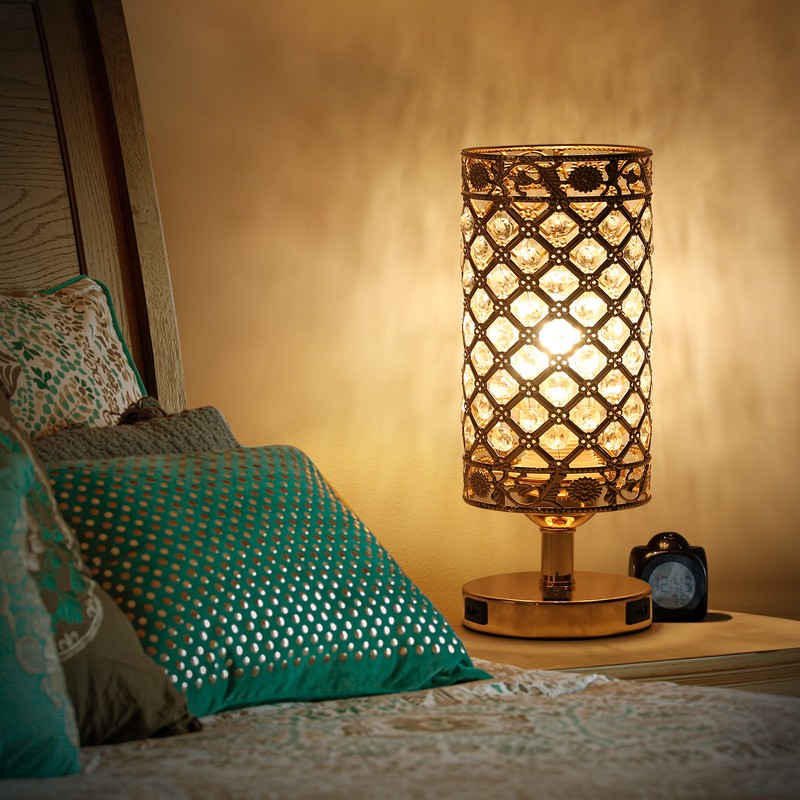 Tomshine Crystal Bedside Table Lamp Decorative Desk Light with Dual