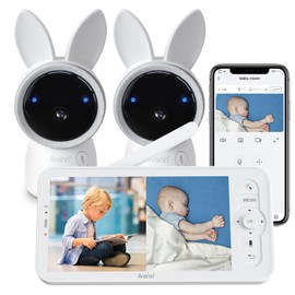 ARENTI Split-Screen Baby Monitor 2 Cameras, Audio Monitor with Two 2K UHD WiFi Cameras,720P 5" Color Display,Night Vision,Cry Detection,Motion Detection,Temp&Humidity Sensor,Two Way Talk,App Control