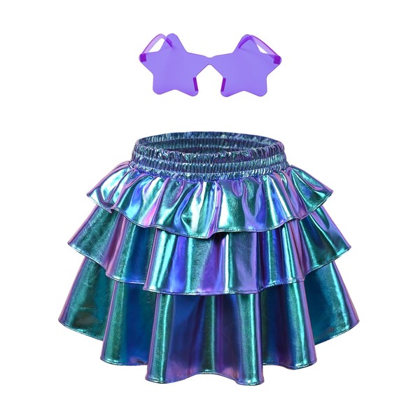 Girls Shiny Metallic Tutu Skirt Toddler Ruffle Mini Shorts Stretchy