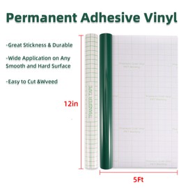 Srunffe - Rollo de vinilo permanente, vinilo calcomanía para Cricut, rollos de calcomanías adhesivas, fácil de cortar y quitar malezas (turquesa cian, 12 x 5 pies + 1 rollo de cinta de transferencia