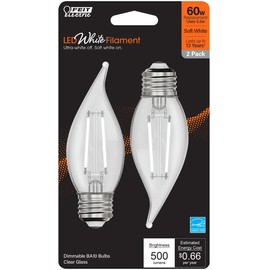 Feit LED Filament BA10 E26 (Medium) Filament LED Bulb Soft White 60 Watt Equivalence 2 pk