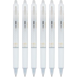 Pilot FriXion Ball Clicker Erasable Gel Ink Retractable Pen, Extra Fine Point, 0.5mm, White Barrel, Black Ink, 6 Count