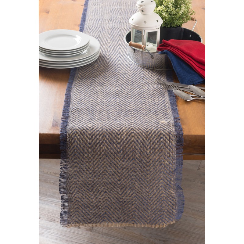DII Jute Burlap Table Runner, Chevron Blue, 14 x 72