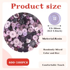 300-600 Pcs Assorted Mixed Color and Size Resin Buttons 2 and 4 Holes Round Manual Button Painting Craft for Sewing DIY Handmade Ornament,Decorations Purple