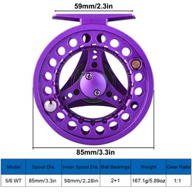 FANGBLUE Fly Fishing Reel Aluminum Alloy 5/6 WT Large Arbor 2+1BB Interchangeable for Saltwater and Freshwater Fly Wheel 5/6 WT (Purple)