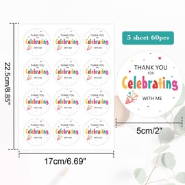 joycraft Thank You Gift Stickers, 60Pcs Thank You for Celebrating with Me Stickers, 2Inch Thank You Labels Stickers, Round Self-Adhevise Stickers, Party Paper Stickers for Gift Wrap, Envelope, DIY