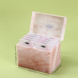 10 Layers Acrylic Eyelash Storage Box, Makeup Eyelashes Extension Close-Packed Display with 10 Pallets, Grafting False Eyelashes Glue Pallet Holder Display Organizer (Marble Pink)
