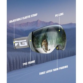 CRG Sports Ski Goggles 100% UV Protection Frameless Snowboard Goggles for Men,Women,Adults