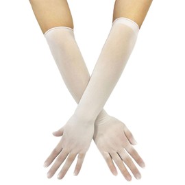 ZUYPSK Women's Gloves Men's Seamless Cuff Sleeves Elastic Tights Nylon Transparent Elbow Long for Wedding Evening Ball Party Cocktail Accessories, White