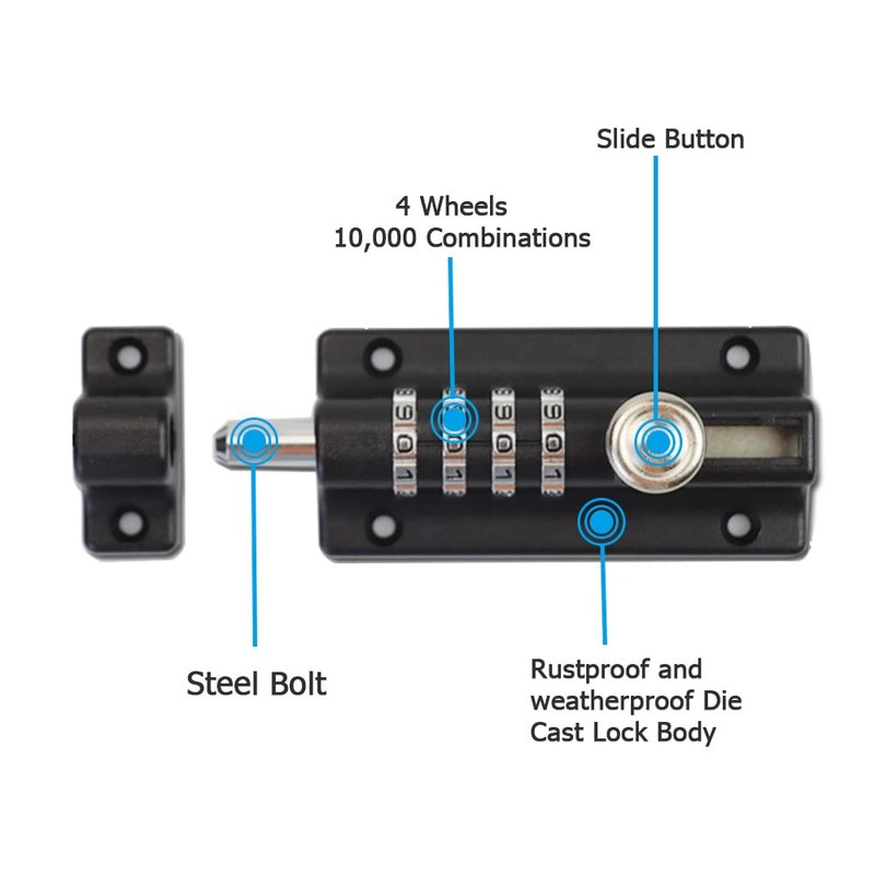 Sliding Combination Bolt Combi Bolt Latch Keyless Combination Bolt 4