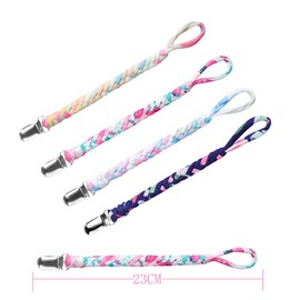 Kapihouse Pacifier Clips for Boys and Girls, Baby Holder Leash, Teething Toy or Soothie by Hand-Made Braided(4 Pack, Color E) …