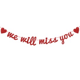 Red Glitter We Will Miss You Banner - Farewell Decorations - Going Away, Retirement, Graduation Party Decorations Supplies