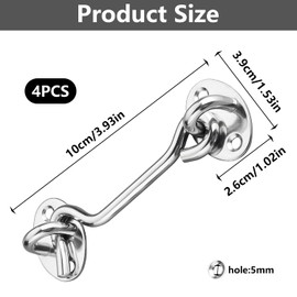 4 Cabin Hooks Stainless Steel Stainless Steel Gate Hook Lock Hook Lock Cabin Hook Eye Door Latch Cabin Hook for Cupboard Door Window Garage Gate