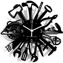 Instant Karma Clocks Wall Clock ➤ Carpenter Artist Masonry Plumber Mechanic Garage Tools, HDF Wood, Ø12inch
