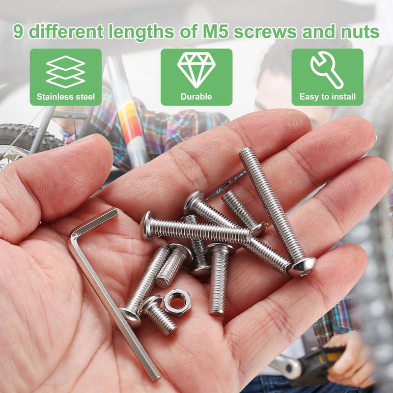 M5 Screws Set, 260 Pieces Rounded Head Hex Screws with