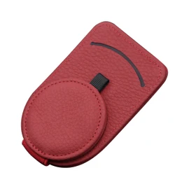 Sunglasses Holder for Car – Genuine Leather, Magnetic Closure, Card Pocket, Fits All Sunglasses – Sun Visor Accessory (2 Pack,Red)