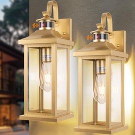 Roravilila 2-Pack Gold Dusk to Dawn Motion Sensor Lights 18 Inch, Large Outdoor Light Fixtures IP65 Waterproof Anti-Rust Brass Outside Lights for House Photocell Modern Exterior Lanterns Wall Mounted