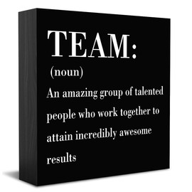 HTBIG Inspirational Team Noun Office Decor Desk Decor Wooden Box Sign Rustic Black Wood Block Plaque Box Sign for Home Office Desk Shelf Table Decoration Coworker Gift Team Definition send friends
