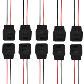 VISSQH 10 PCS USB-C Female Charging Cables, 3A 2-pin, 100mm 22AWG, Red+Black, Compatible with Driving Recorder, LED Desk Lamp, USB Fan