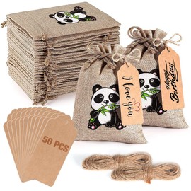 50 Bolsas de Yute,Bolsas de Regalo, Viene con Etiqueta y Soga, Bolsas de Arpillera con Cordón, Para Cumpleaños, Fiestas, Navidad, Bodas y Manualidades,Reutilizable(10 * 14cm)