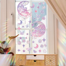 FUFUQUARE Anti Collision Window Clings, Angel Fairy Moon Rainbow Reflection Static Window Sticker Decals Reusable for Glass Home Bedroom Nursery Room