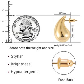 Gacimy Gold Teardrop Earrings Dupes for Women, Chunky Gold Earrings for Women with 925 Sterling Silver Post, 14K Gold Tear Drop Earrings for Women, 1 Inches Gold
