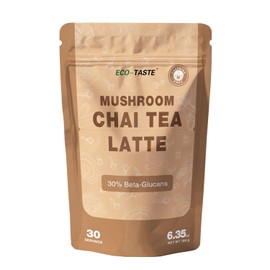 ECO-TASTE Chai Tea Latte with Mushrooms - 30 Servings, 30% Beta-Glucans - Lion's Mane, Reishi Spore, Turkey Tail Fruiting Body Extract for Relax & Energy Support, 6.35 oz