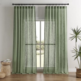 Joydeco Olive Green Linen Curtains for Living Room 72 Inch Length 2 Panels Set,Semi-Sheer Curtains 72 Inches Long,Pinch Pleated Long Window Treatments Curtain & Drapes(W52 x L72 Inch, Loden)