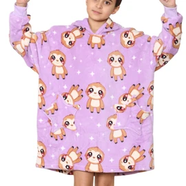 A2Z 4 Kids Girls Boys Oversized Hoodie Animal Blanket Super Soft Warm Fleece - Snuggle 926 Sloth Lilac Kids Short