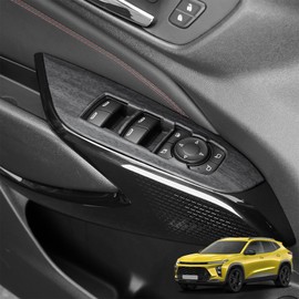 Car Window Switch Panel Cover Side Door Lock Lift Control Button Frame Panel Protective Trim, Lift Door Panel Frame Cover Trim, Compatible with Chevy Trax 2024-2025 Accessories (Wood Grain)
