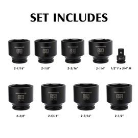 MIXPOWER 9 Pieces 3/4-Inch Drive Impact Socket Set, CR-MO, 6 Point, SAE, 2-1/16" to 2-1/2", 9 PCS Jumbo Sockets, 3/4" Drive Standard Impact Socket Set